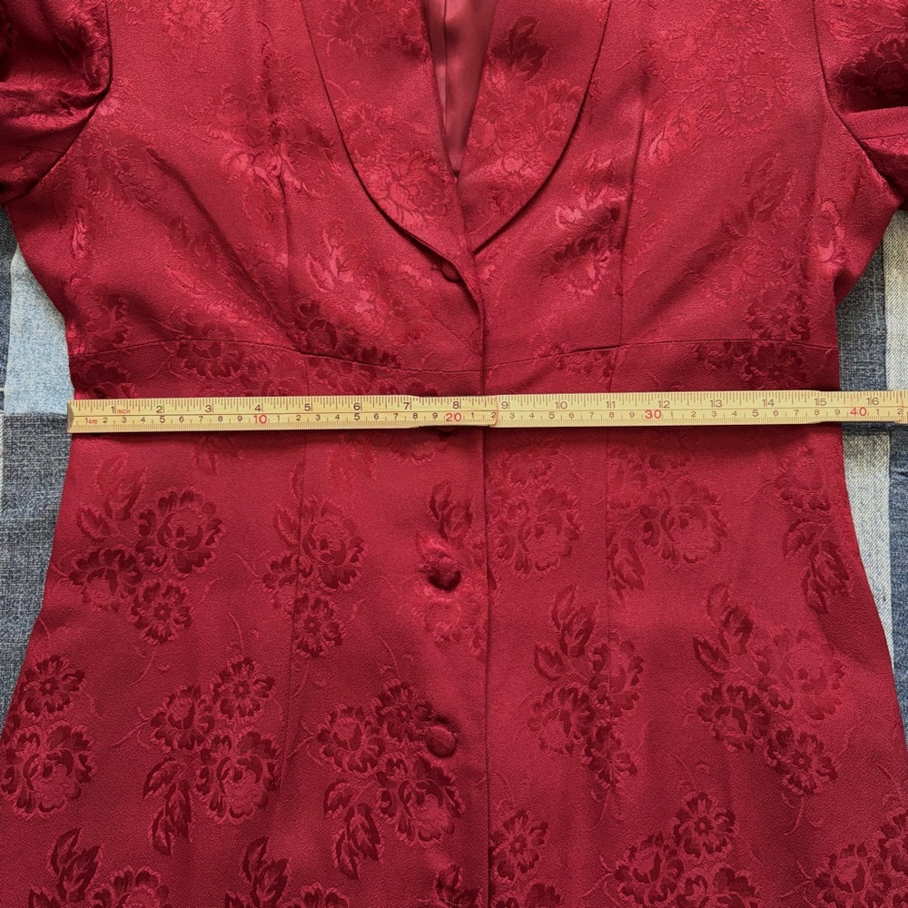 Moda International VTG 90s burgundy red floral long duster blazer size 8 - Picture 8 of 14